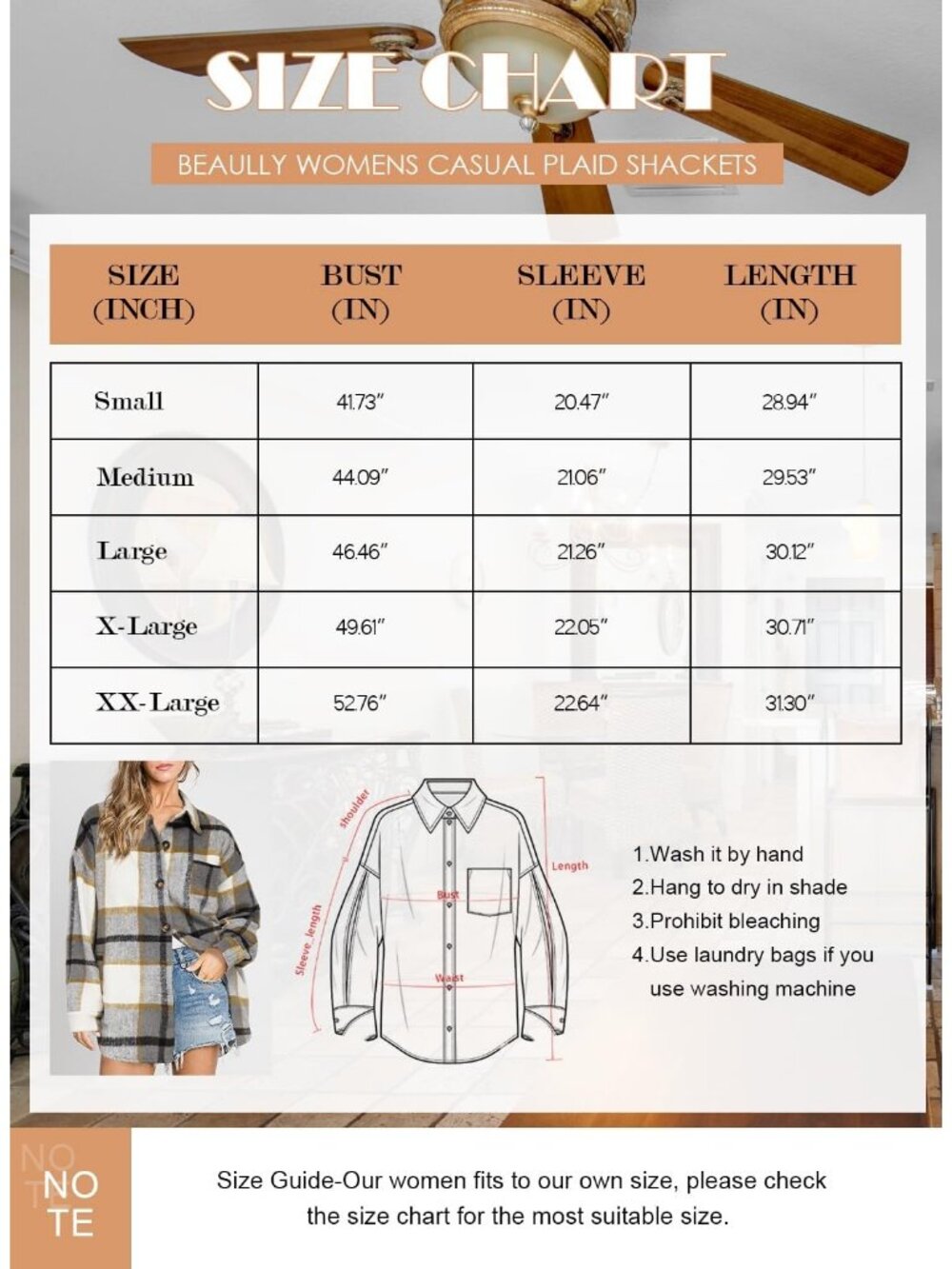 Womens Grey-Khaki Fall Plaid Long Sleeve Bust Pocket Button Down Flannel Shacket - Picture 5 of 5